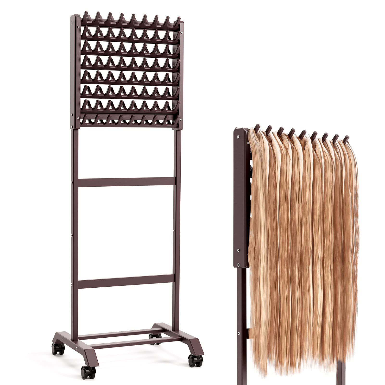 Braiding Hair Rack Braid Rack 120 Pegs Non-slip Hair Rack for Braiding Hair,  Double Sides Braid Hair Holder Stand with Hair Braiding Tools and Supplies  (120 Spool -wood color） 