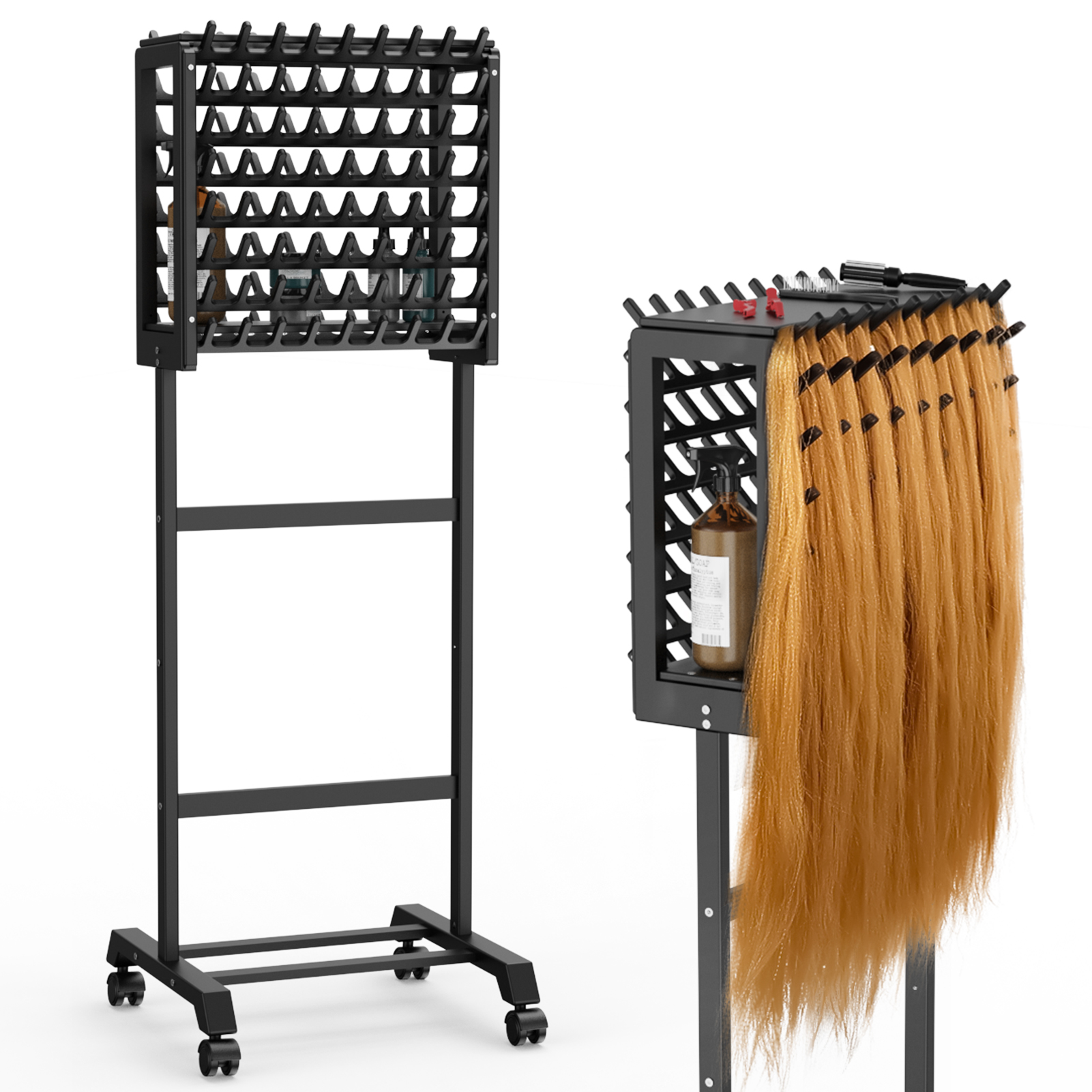 Yumkfoi Steel Braiding Hair Rack – Adjustable Height, 168 Pegs Hair  Extension Holder, 3 Sided Standing Braid Rack Hair Separator with 5 Wheels  and 1